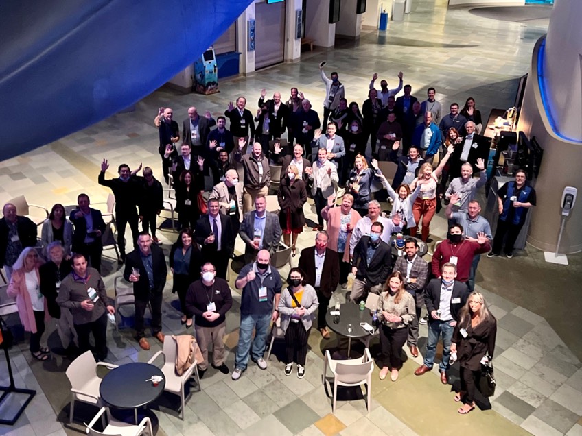 Attendees inside Aquarium of the Pacific, during the opening reception of Glass Conference
